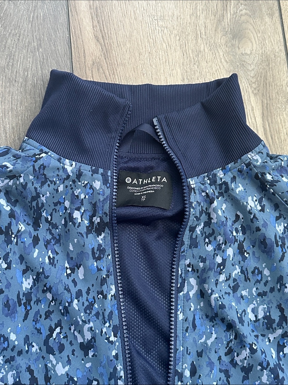 Athleta Navy Blue Camo-Print Bomber Jacket - Picture 3 of 7